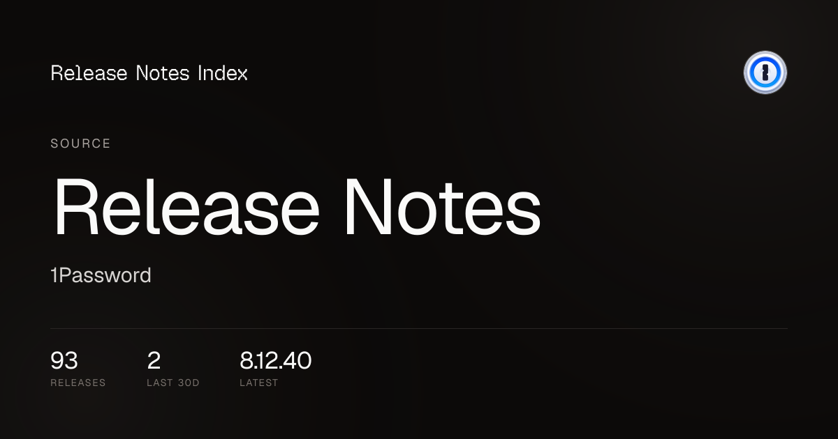 Release Notes — 1Password — Release Notes Index