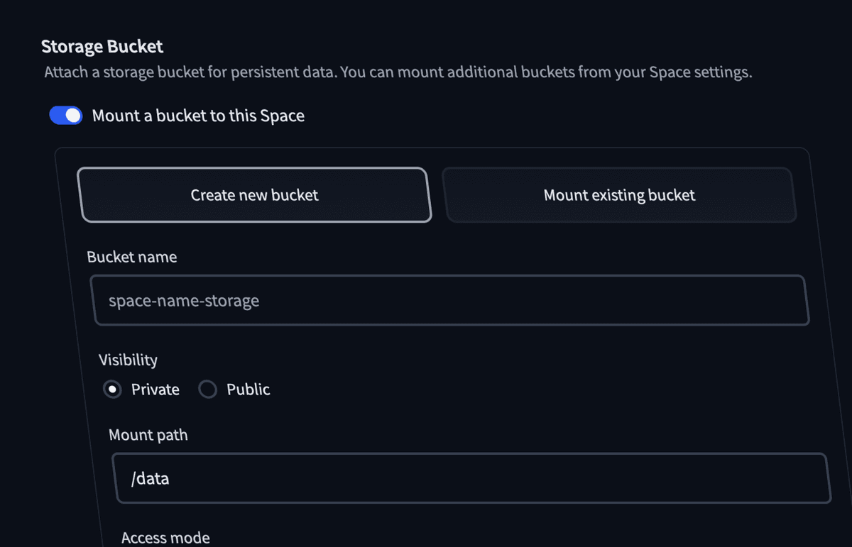 Storage Buckets settings dark mode
