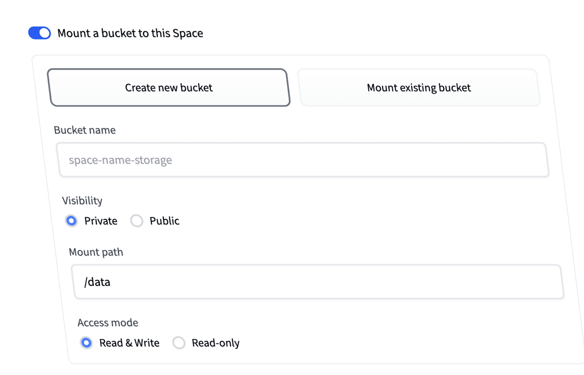 Storage Buckets settings light mode