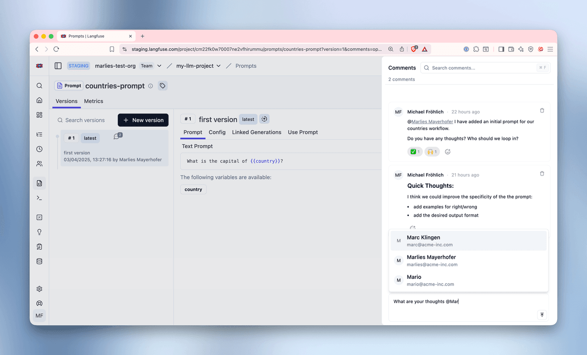 @Mentions and Reactions in Comments