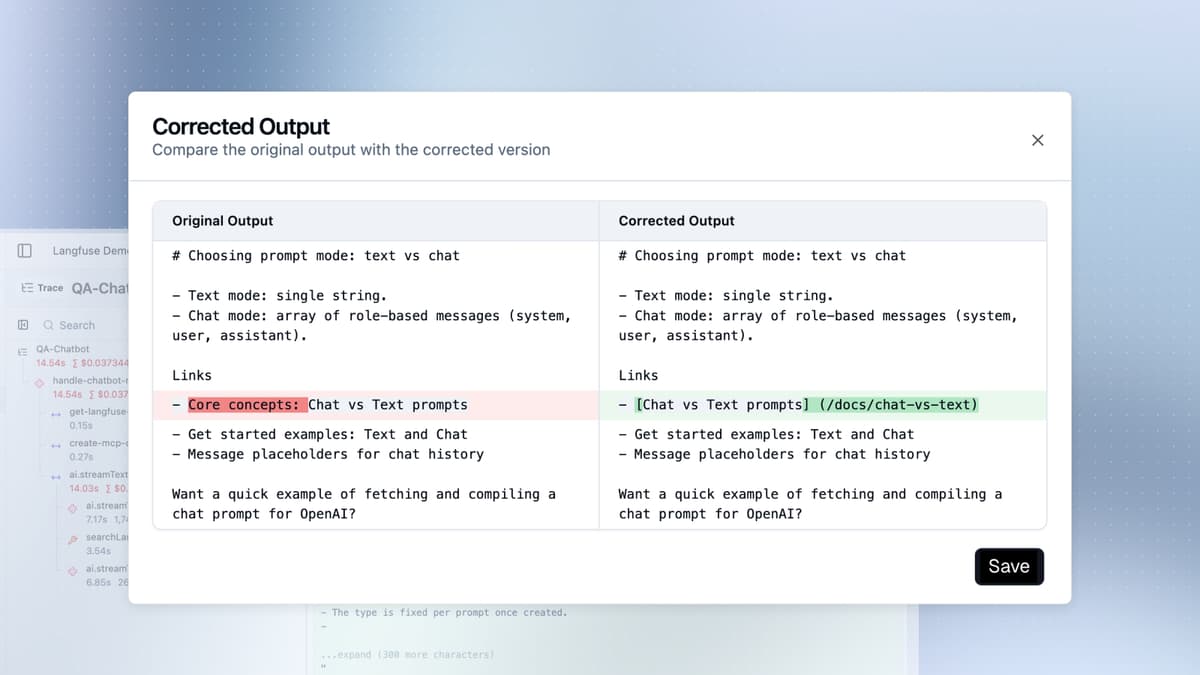 Corrected Outputs for Traces and Observations