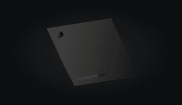 A dark, minimalist 3D render of a matte-black rectangular card angled against a black gradient background. The card features a small circular Linear logo cutout near the top-left corner and subtle engraved text near the bottom reading “Linear MCP (Up-grade).” The overall look is sleek, understated, and premium.