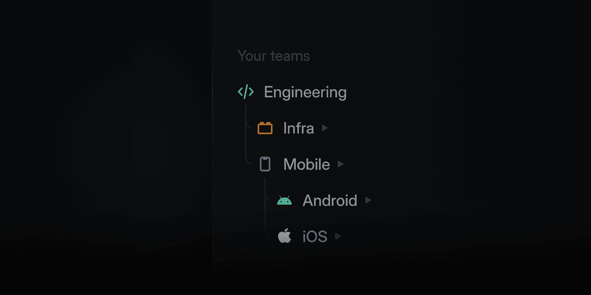 Cascading sub-teams that read: Engineering, Infra, Mobile, Android, iOS