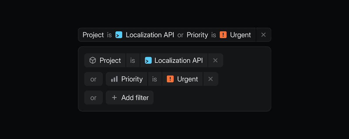 Shows advanced filter group defining an or condition