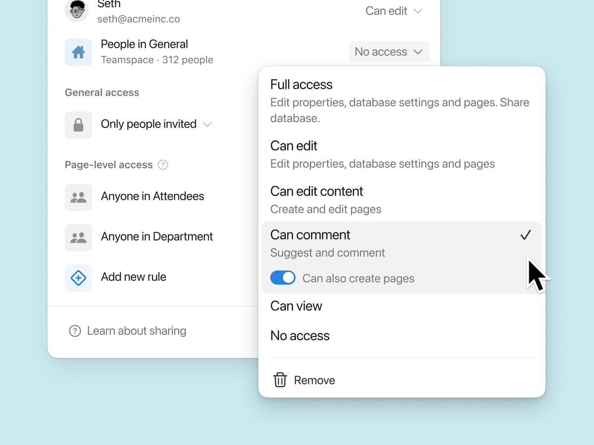 New database permission: Can create pages