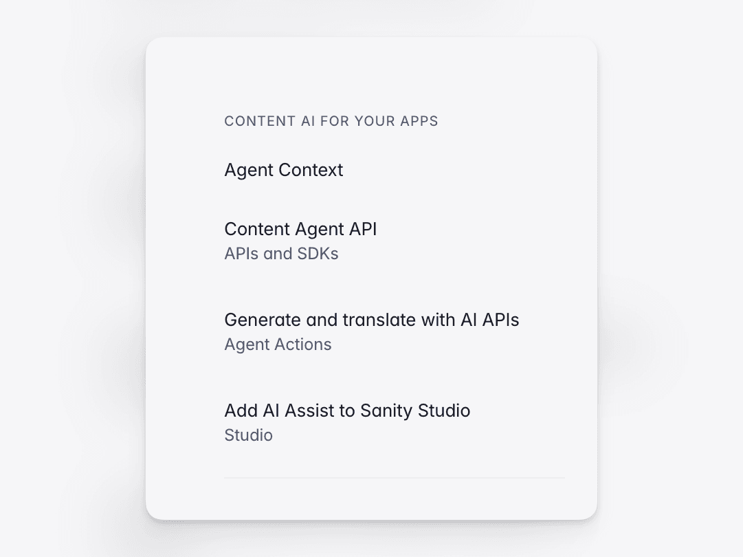 Screenshot of docs sidebar showing sub-section names