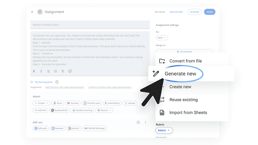 Gemini-powered rubric generation in Classroom
