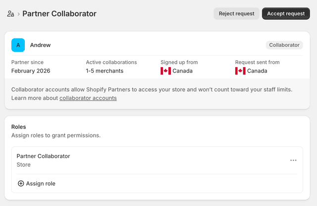 Merchants now see partner details on collaborator requests