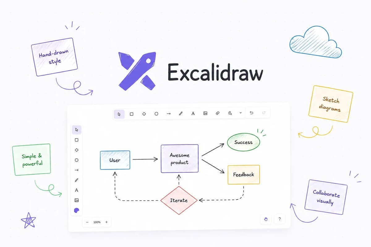 Excalidraw logo above a hand-drawn workflow diagram