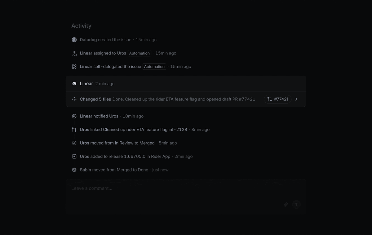 issue activity feed, showing a completed coding session