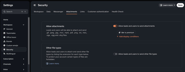 Control who can upload attachments in the Messenger