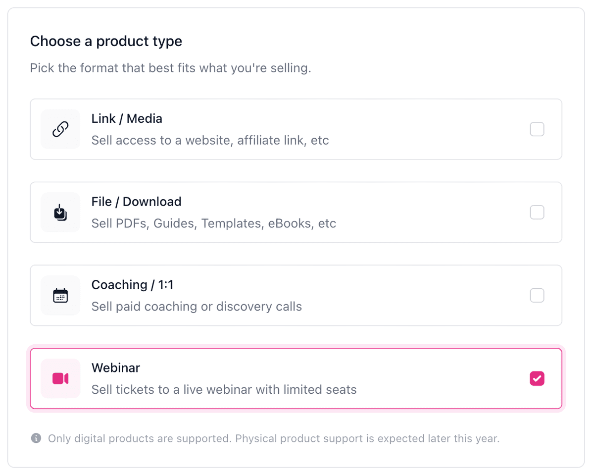 Creating a new webinar product