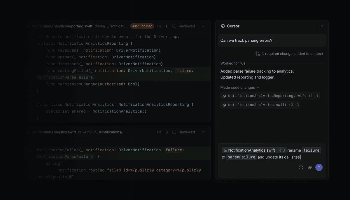 Making changes with agents in a diff