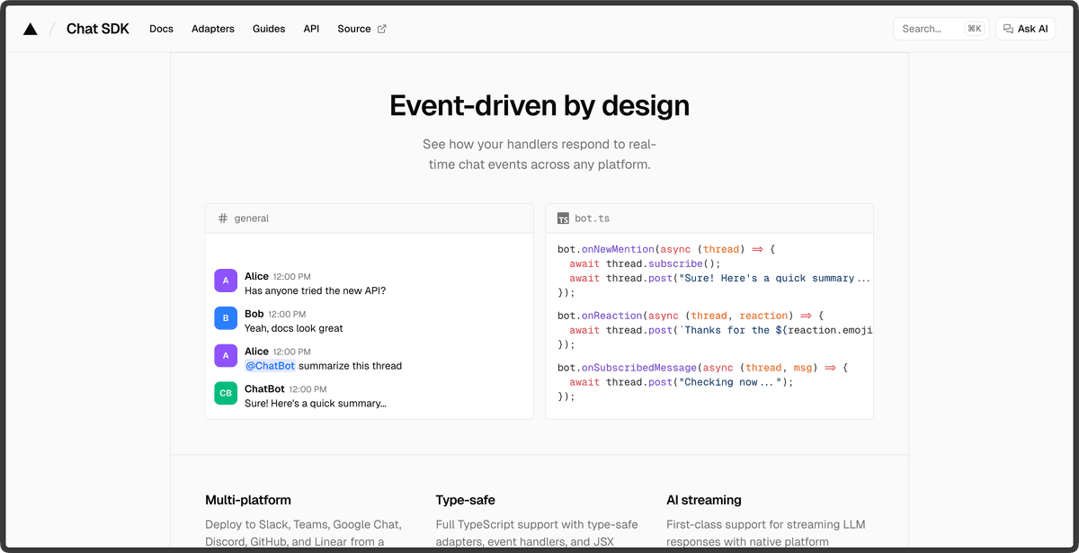 Vercel Chat SDK homepage