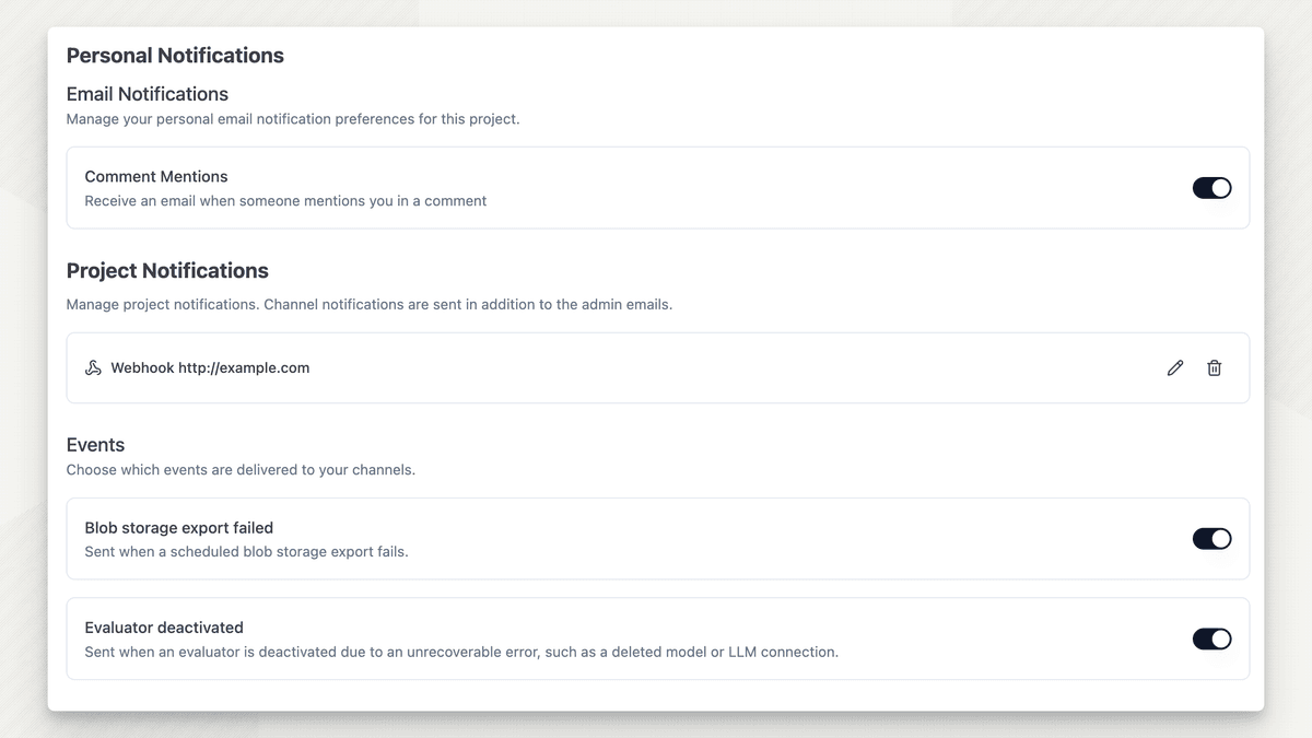 Route project notifications to Slack or webhooks