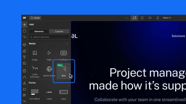 Rive support for Webflow