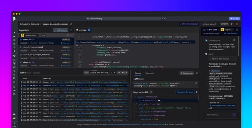 Debug live production code without redeploying with Datadog Live Debugger