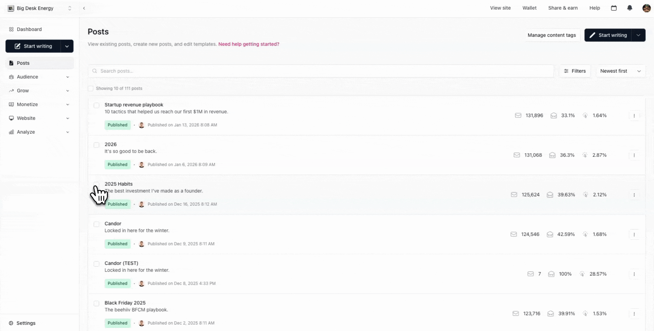 Bulk actions demonstration
