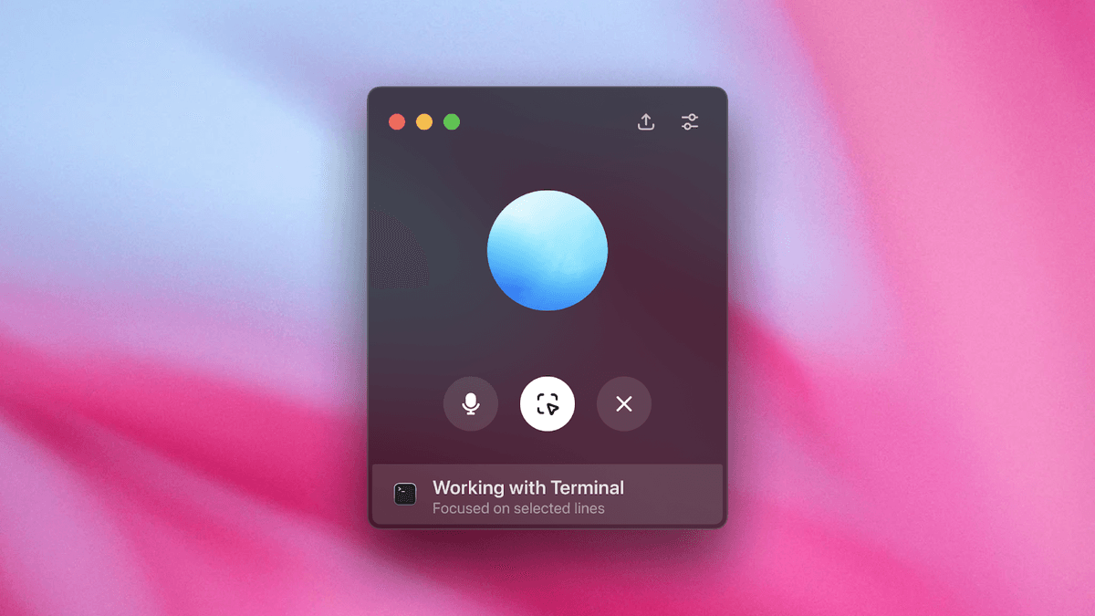 ChatGPT macOS voice mode focused on selected Terminal lines