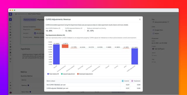 Visualize how CUPED adjusts experiment results with Datadog