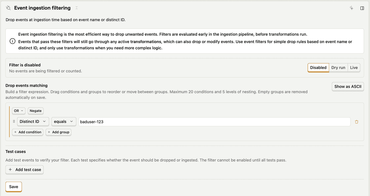 Event ingestion filtering