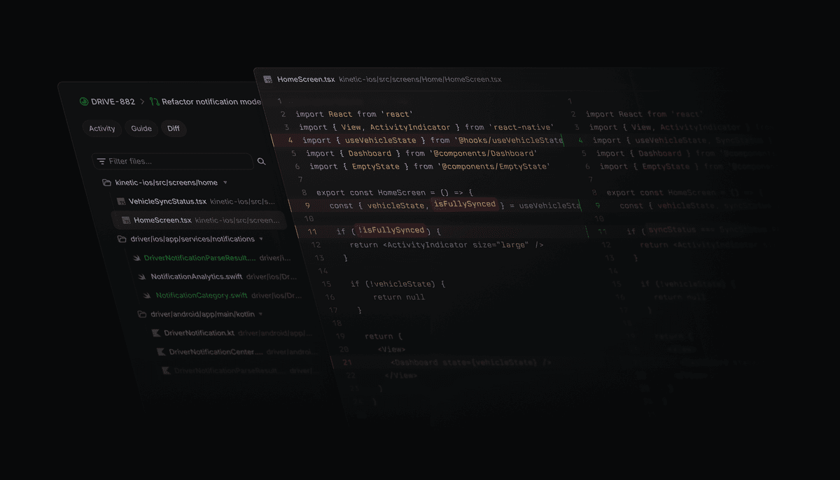 main diffs ui showing code changes and a file list