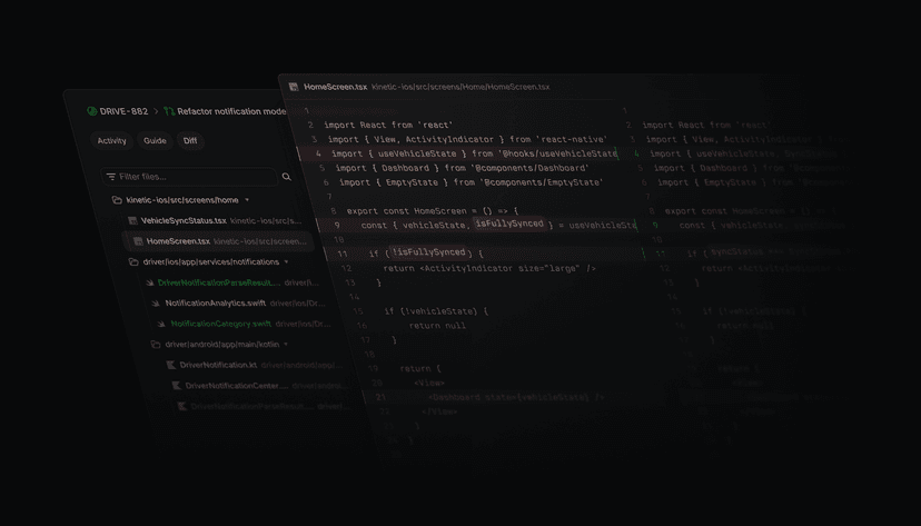 main diffs ui showing code changes and a file list