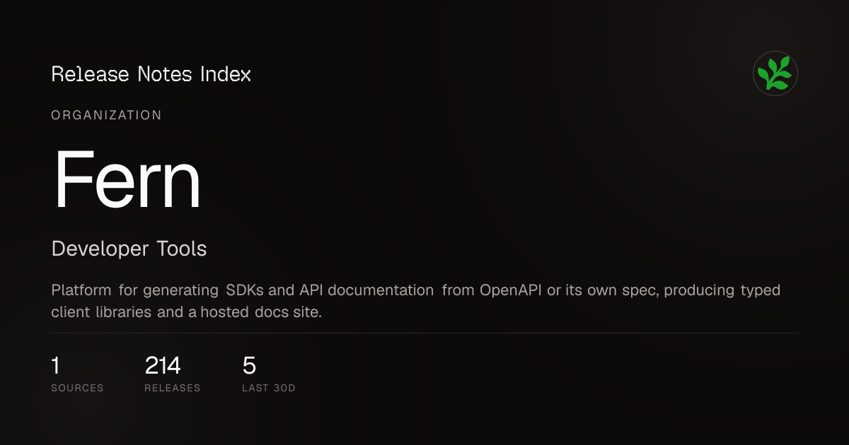 Fern Release Notes & Changelog · October 2026 — Release Notes Index