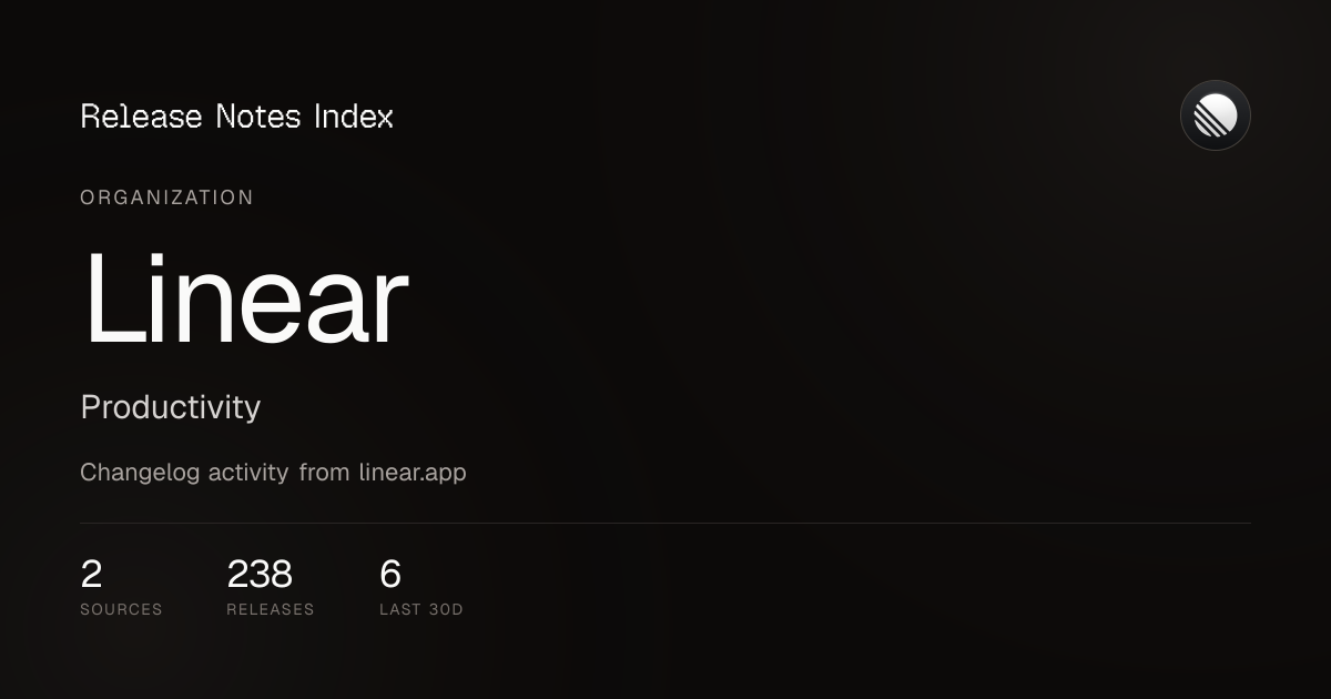 Linear Release Notes & Changelog · July 2026 — releases.sh
