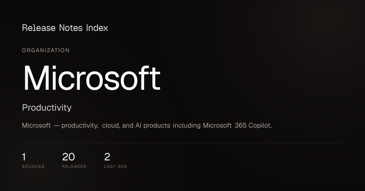 Microsoft Release Notes & Changelog · October 2026 — Release Notes Index