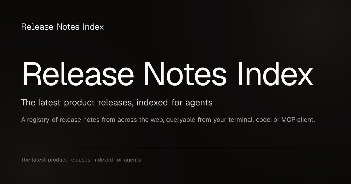 Release Notes Index - Product releases and changelogs, indexed for agents
