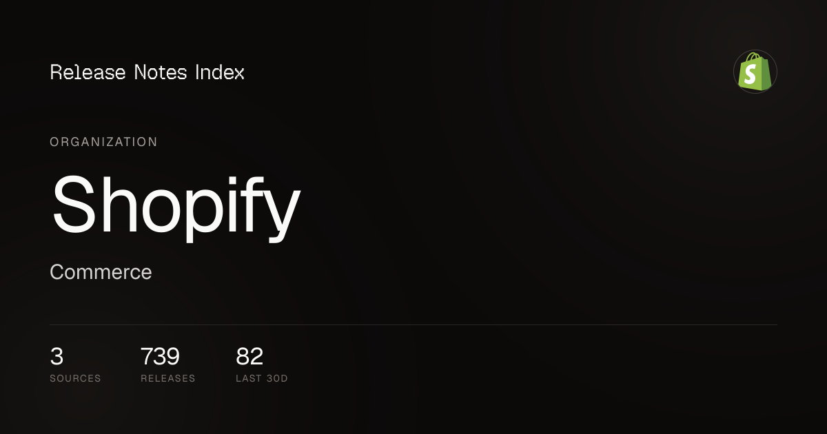 Shopify Release Notes & Changelog · September 2026 — Releases Index
