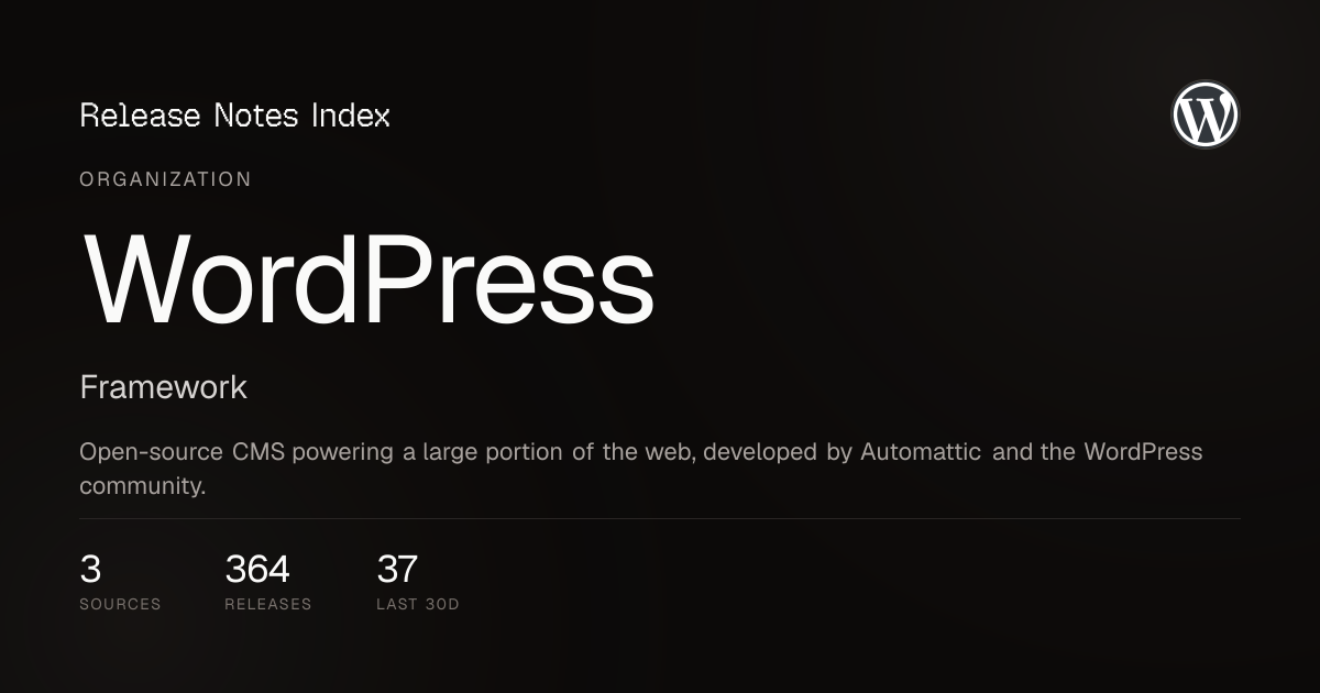 WordPress Release Notes & Changelog · October 2026 — Release Notes Index